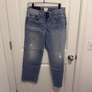Askk NY Women's Light‎ Wash Low Rise Distressed Button Fly Berkley Jeans Size 29